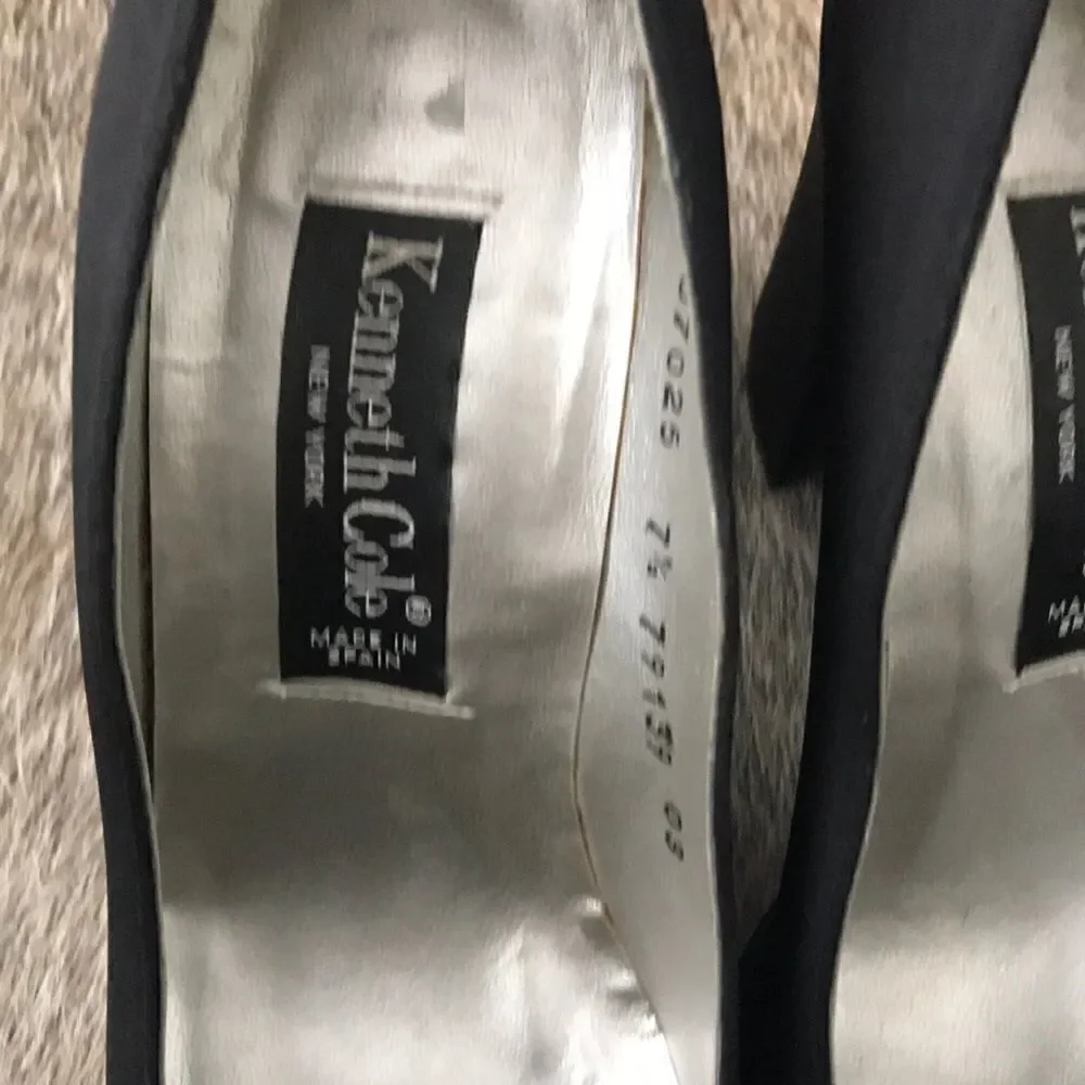 Black Satin square toe Kenneth Cole heels